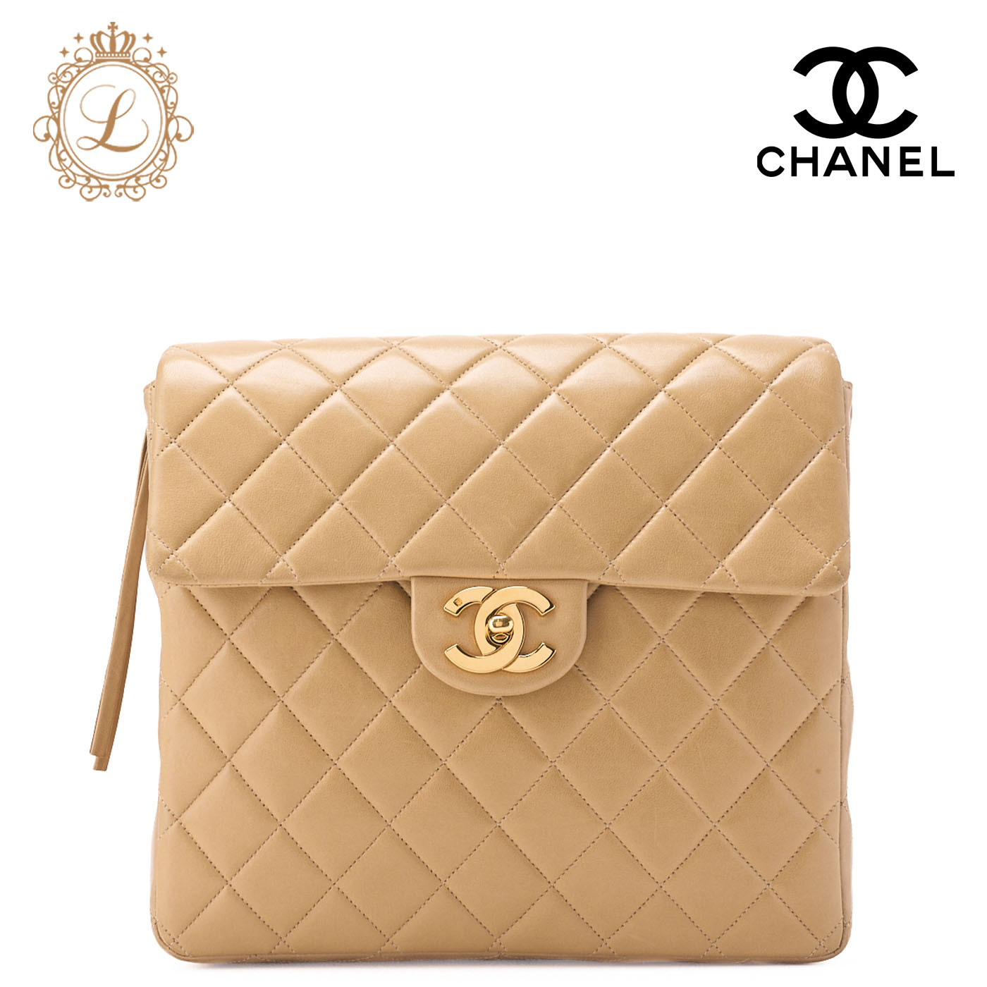 CHANEL シャネル ショルダーバッグ リュックバッグ ラムスキン マトラッセ　ターンロック 　ベージュ（ゴールド金具）レディースバッグ ブランド【中古】【送料無料】