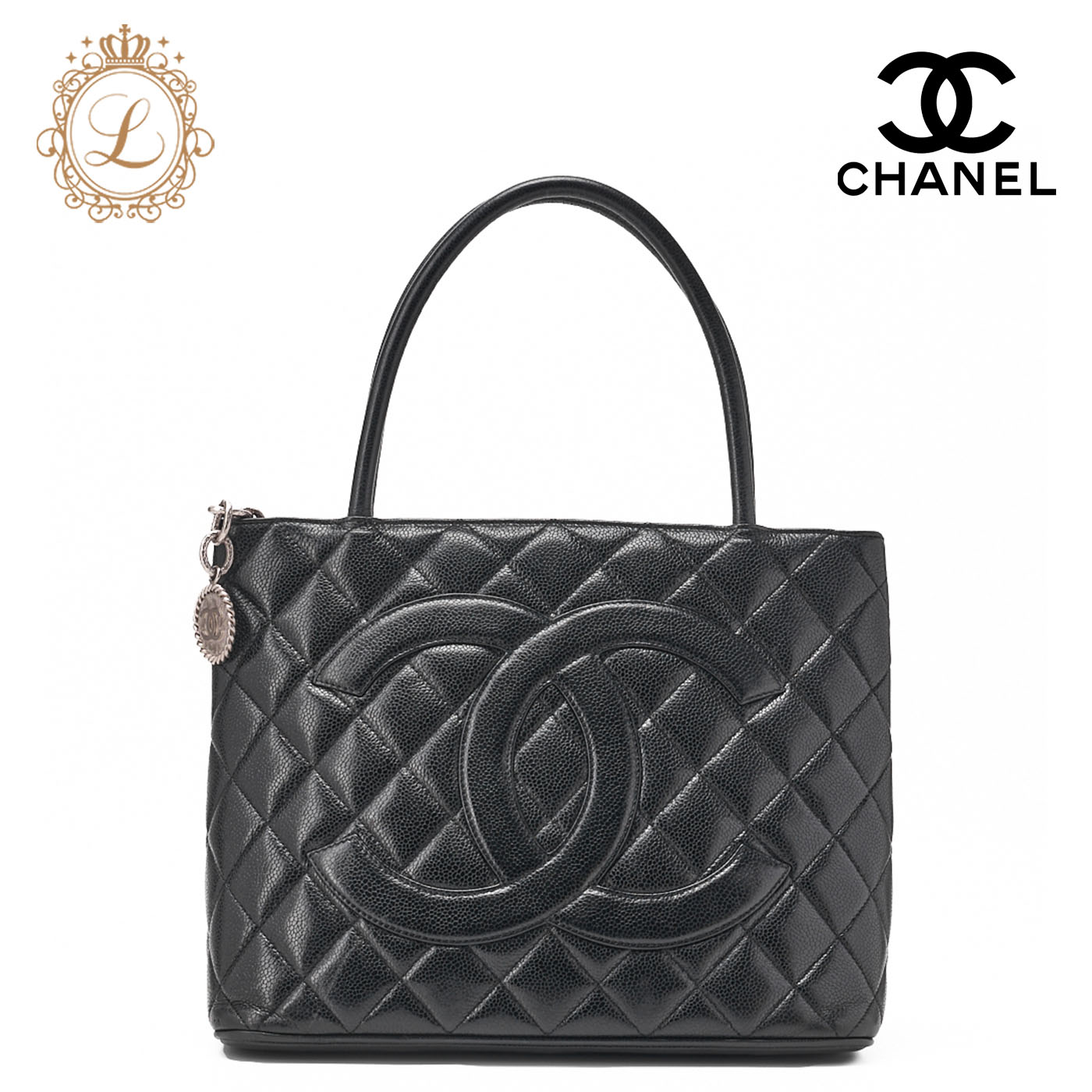 ランランシャネルトートバック シャネル CHANEL 復刻トート A01804 ブラック ×SV金具 牛革