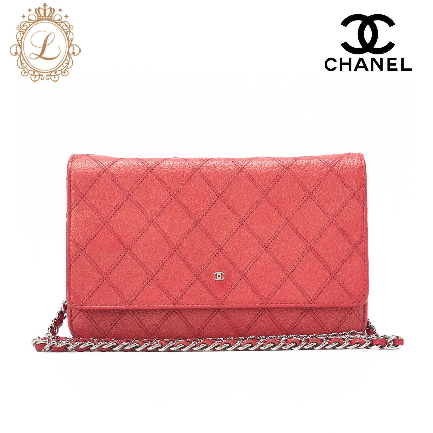 CHANEL シャネル ビコローレ マトラッセ チェーンウォレット カーフスキン 赤（しろがね色金具）レディースウォレット 折札入れ レディース札入れ  【中古】【貨物輸送無料】