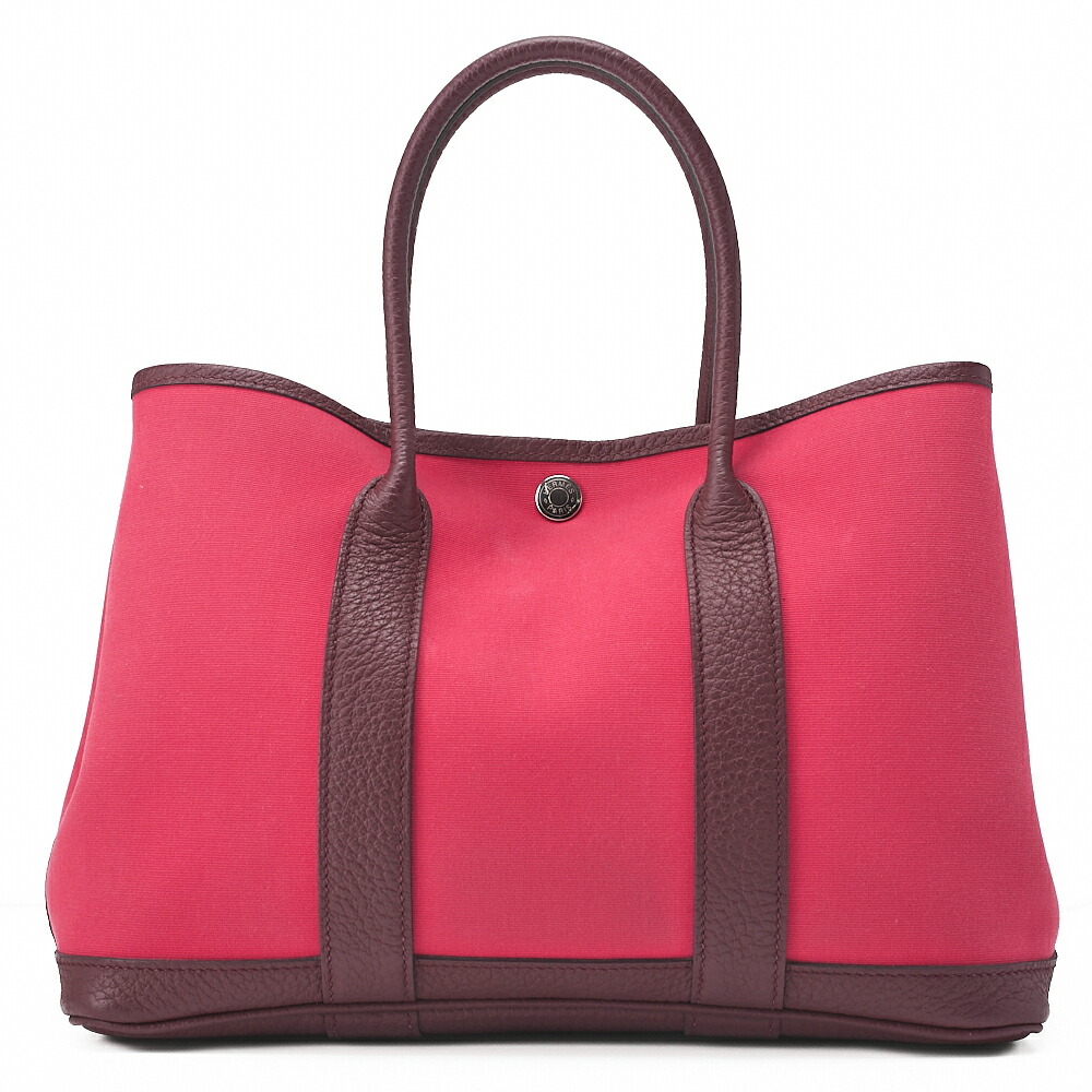 HERMES エルメス ガーデンパーティTPM  トートバッグ  トワルオフィシェ  ローズエクストリーム×ボルドー シルバー金具 レディースバッグ ブランド【中古】【送料無料】