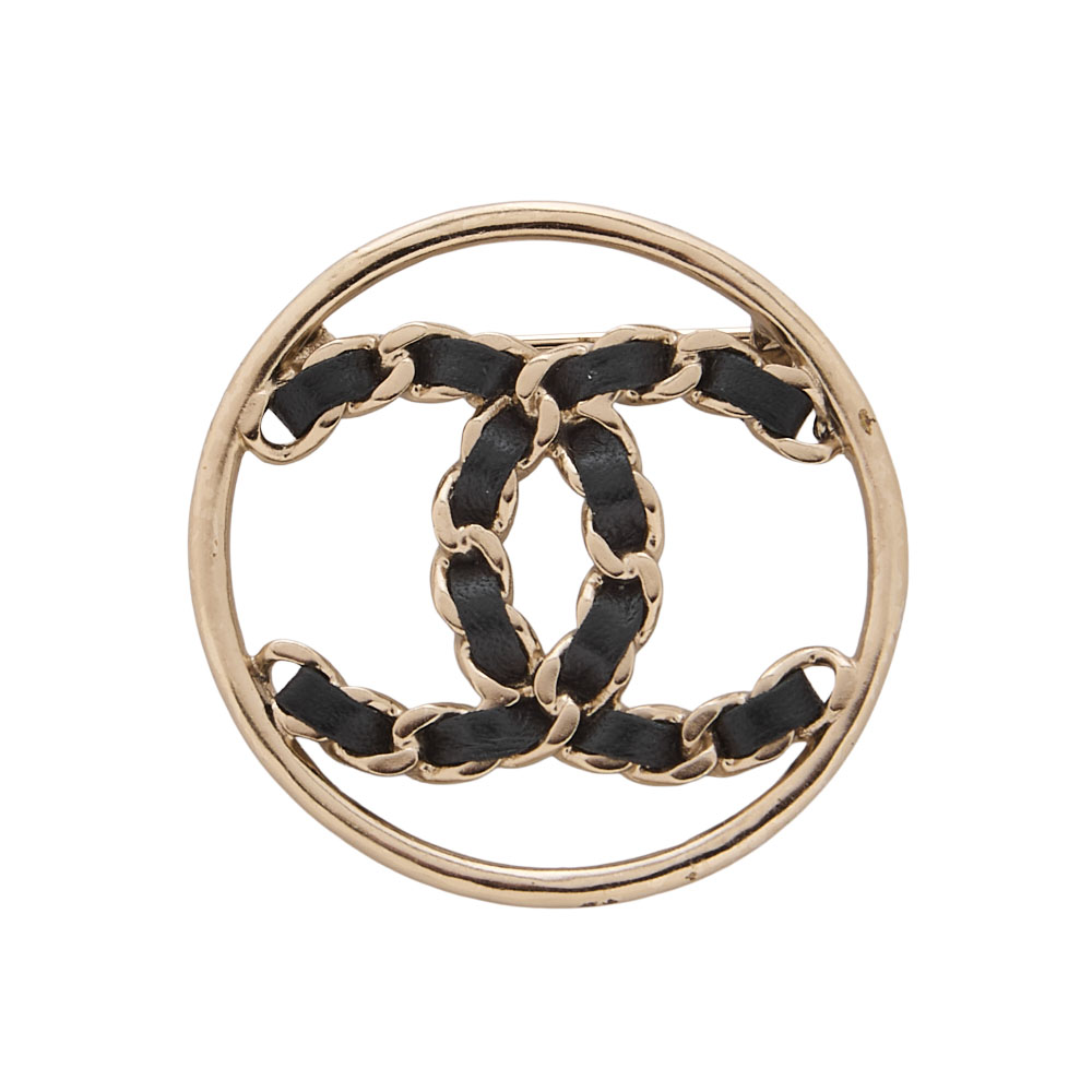 CHANEL シャネル 　サークルココ 　B19P 　ブローチ 　GP×革 　黒×ゴールド レディースブローチ ハイブランド【中古】【送料無料】