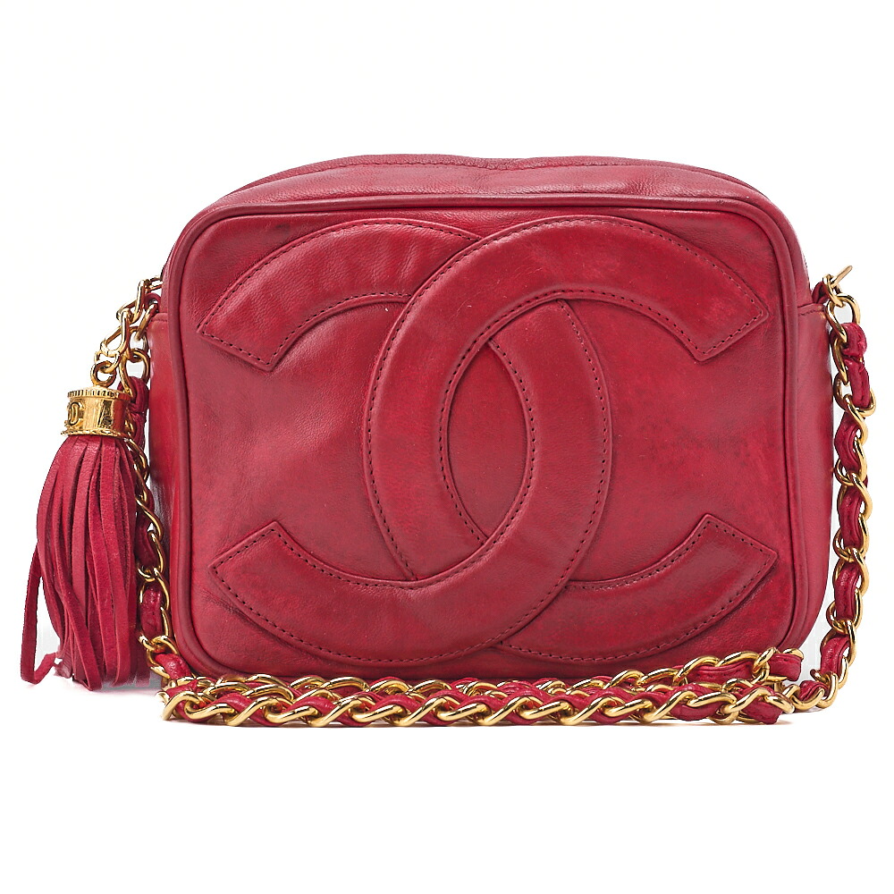 CHANEL シャネル マトラッセ 　ココマーク 　フリンジ付き　チェーンショルダー ラムスキン　赤（ゴールド金具）レディースバッグ ハイブランド【中古】【送料無料】 122,500円