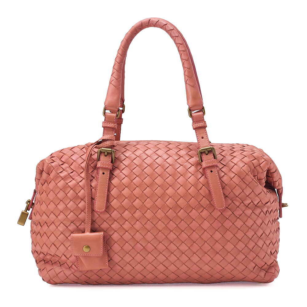 BOTTEGA VENETA ボッテガ　ラムスキン イントレチャート　ボストン　ハンド　ピンク　ゴールド金具 レディースバッグ　ブランド【中古】【送料無料】