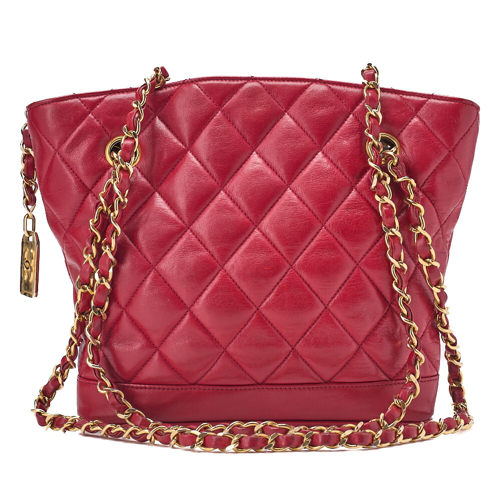 CHANEL シャネル ショルダーバッグ トートバッグ マトラッセ プレートチャーム 扇型 チェーンショルダー ラムスキン 赤ゴールド金具 レディースバッグ ブランド【中古】【送料無料】
