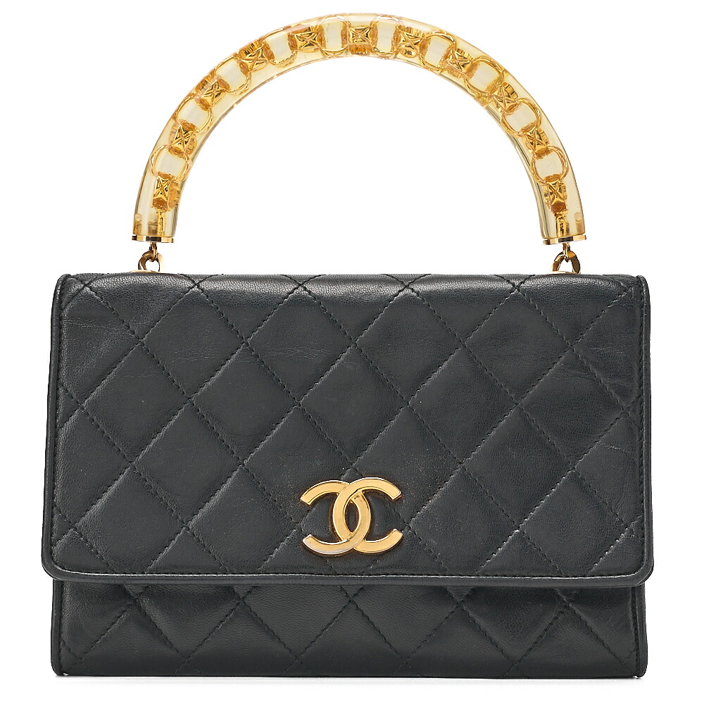CHANEL  シャネル ビジュハンドル ハンドバック シングル   ミニマトラッセ 子ヒツジひと肌 黒    ゴールド金具 レディース【中古】【貨物輸送無料】 バッグ-バッグ・小物・ブランド雑貨-レディースバッグ