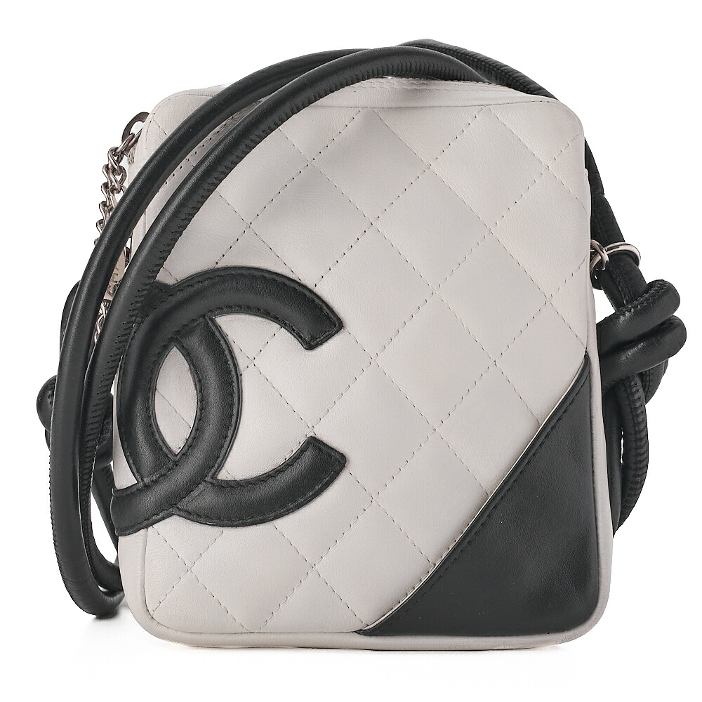 CHANEL シャネル カンボンライン マトラッセ カーフスキン 白×黒 ミニショルダーバック（シルバー金具）レディース【中古】【送料無料】【SS】