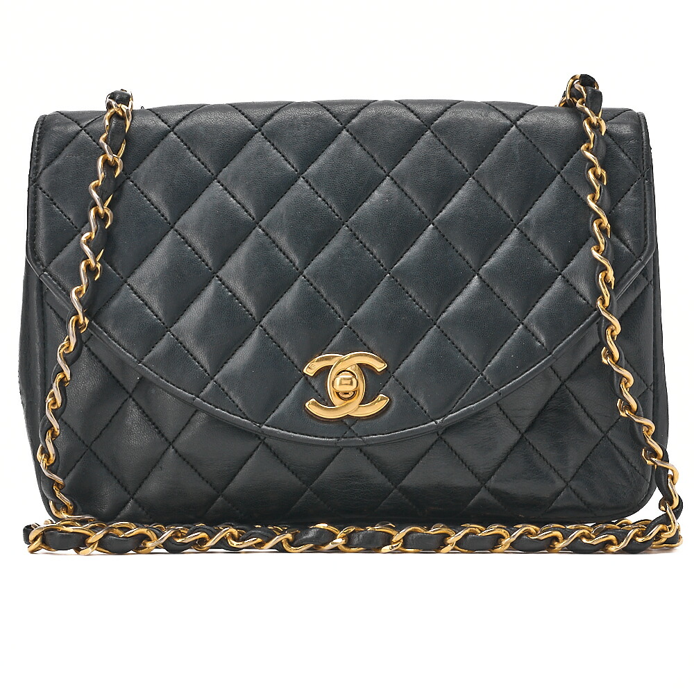CHANEL シャネル マトラッセ ダブルフラップ 23cm チェーンショルダー ラムスキン 黒 ゴールド金具　レディースバッグ　ブランド【中古】【送料無料】 CHANEL シャネル マトラッセ ダブルフラップ 23cm チェーンショルダー