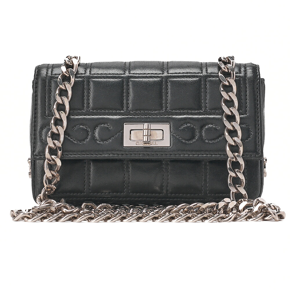 CHANEL シャネル チョコレート赤ちょうちん 2.55 曲がること鍵を掛ける ラインストーンココ  チェーン店肩先  子ヒツジひと肌 黒（しろがね色金具） レディース 御徒面子 ショルダーバッグ レディース 【中古】【貨物輸送無料】 バッグ・小物・ブランド雑貨-レディースバッグ