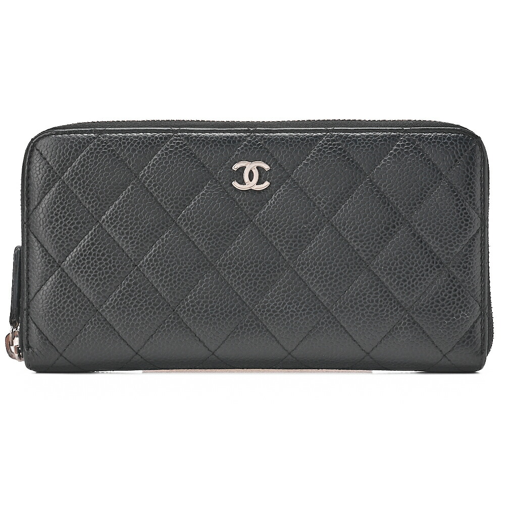 CHANEL シャネル 　マトラッセ　 ラウンド長財布 　キャビアスキン　ブラック（シルバー金具）レディースウォレット 財布 【中古】【送料無料】