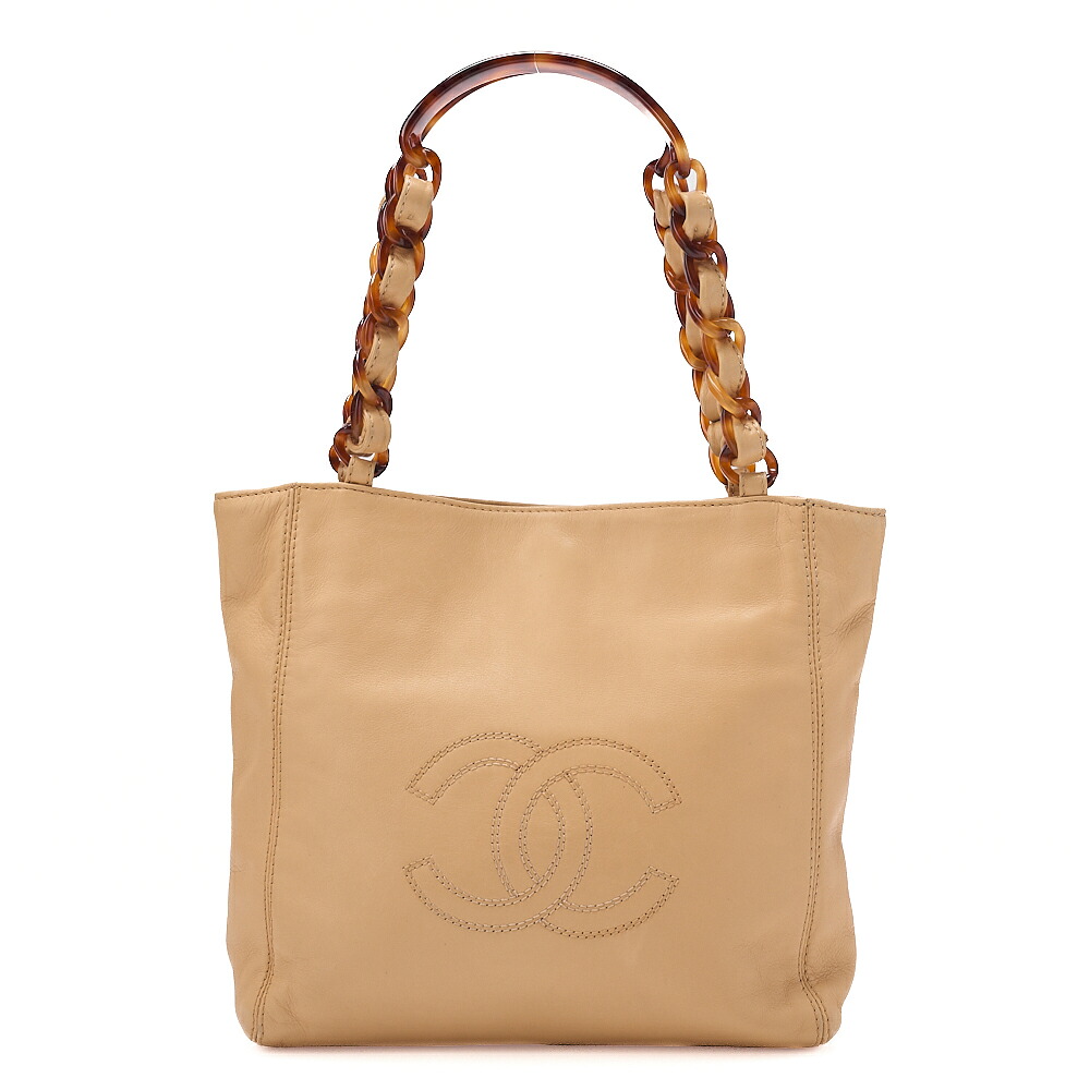 CHANEL シャネル  チェーントートバッグ ココマーク  べっ甲柄  プラチェーンショルダー  ベージュ  ゴールド金具 レディース御徒面子 ブランド名【中古】【貨物輸送無料】