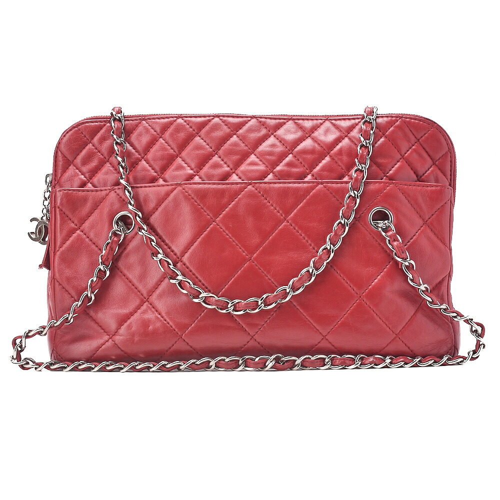 CHANEL シャネル マトラッセ ココチャーム チェーンショルダーバッグ ヴィンテージカーフ 赤  シルバー金具 レディース【中古】【送料無料】【SS】