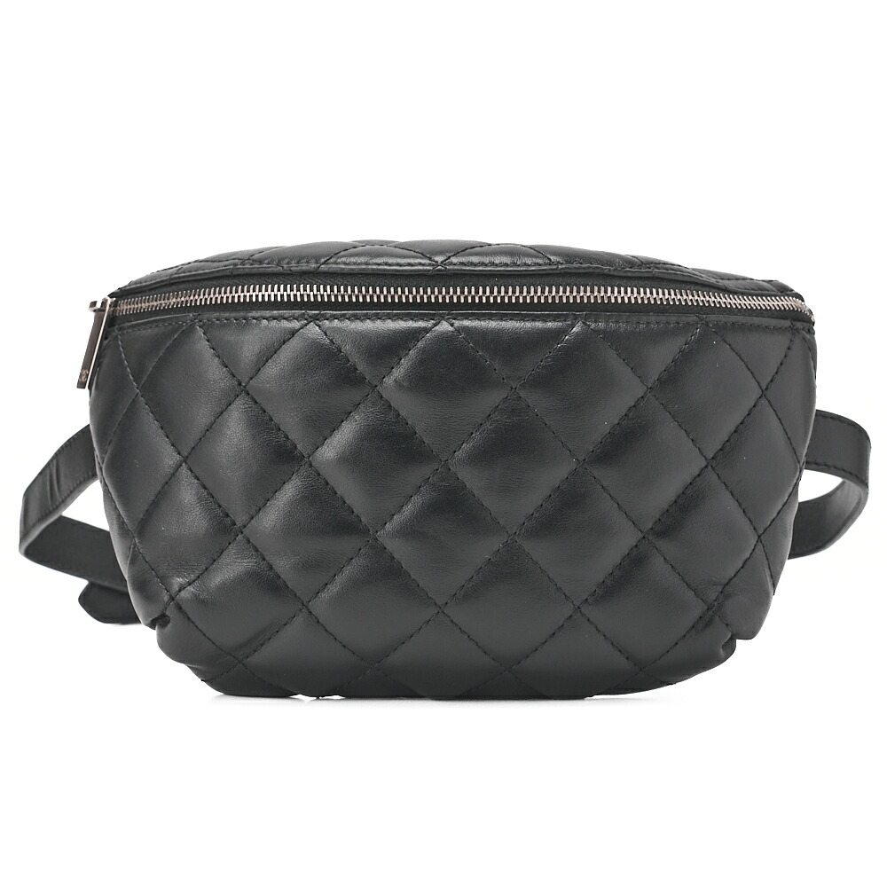 CHANEL シャネル 酉の方角御徒面子 マトラッセ 子ヒツジ人はだ  黒  しろがね色金具 レディース御徒面子 ブランド名【中古】【貨物輸送無料】