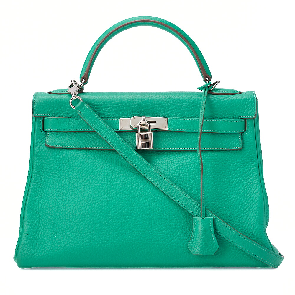HERMES エルメス ケリー32 ハンドバック 内縫 トリヨン 2way グリーン（シルバー金具） レディースバッグ ハイブランド【中古】【送料無料】