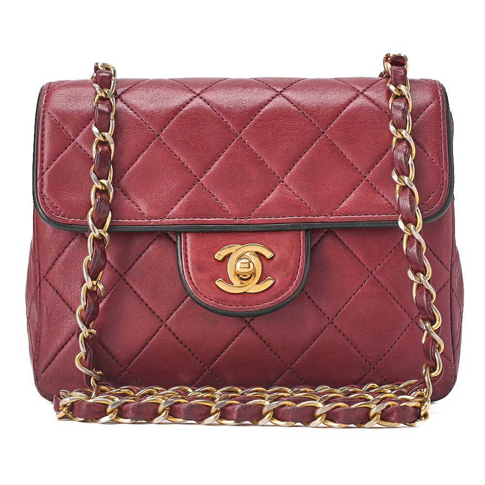 CHANEL シャネル   チェーン店ショルダーバッグ ミニマトラッセ 17糎 子ヒツジ人はだ  赤ｘ黒 ゴールド金具 レディース【中古】【貨物輸送無料】