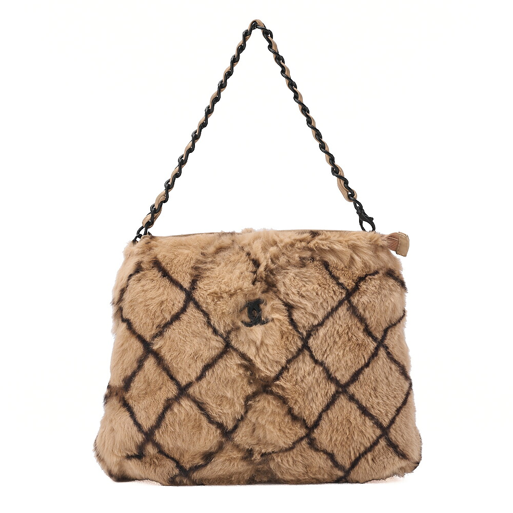 CHANEL シャネル ショルダーバッグ  マトラッセ ココマーク 毛皮 チェーン店ショルダーバッグ  ベージュ×黒（黒いこと金具）  レディース【中古】【貨物輸送無料】