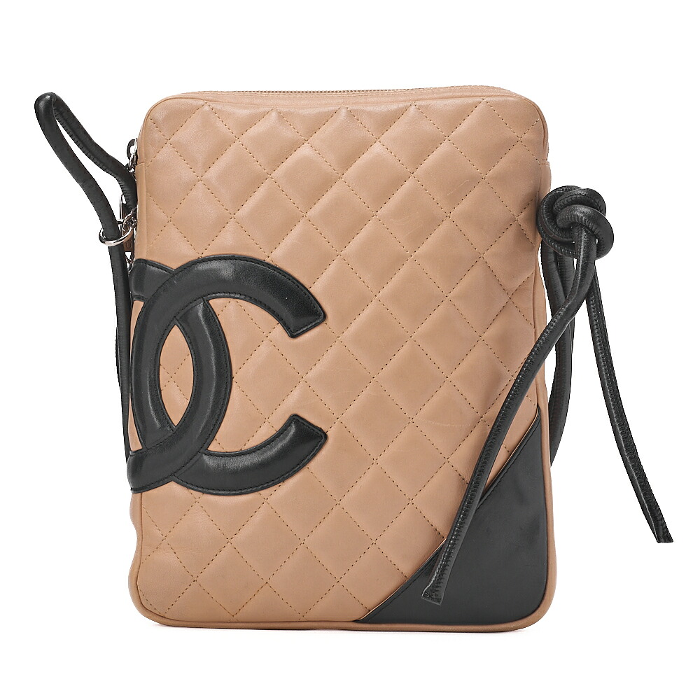 CHANEL シャネル カンボンライン マトラッセ カーフスキン ショルダーバック ベージュ×黒 （シルバー金具）レディース【中古】【送料無料】【SS】