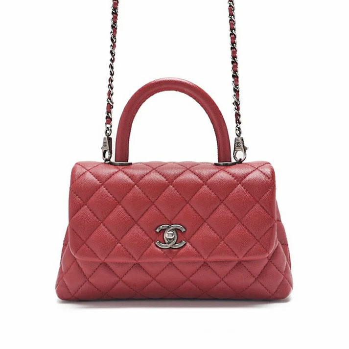CHANEL シャネル マトラッセ ココハンドル 2WAYハンドバック キャビア素はだ  赤（しろがね色金具） ハンドバック レディースショルダーバッグ レディース御徒面子 御機嫌ブランド名【中古】【貨物輸送無料】