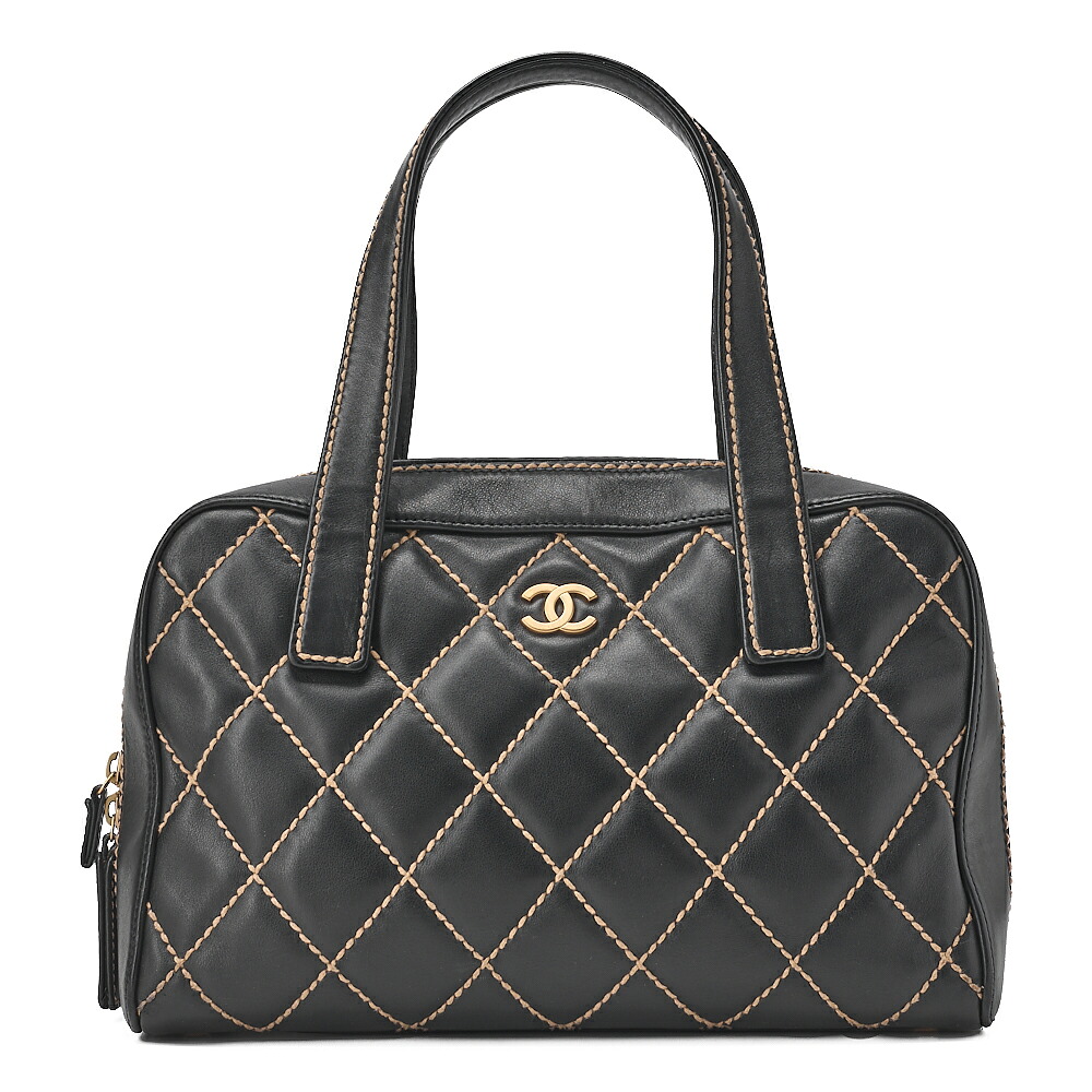 CHANEL シャネル ココマーク ワイルドステッチ ハンドバッグ カーフスキン 黒(ゴールド金具)トートバッグ レディース ハイブランド【中古】【送料無料】【SS】