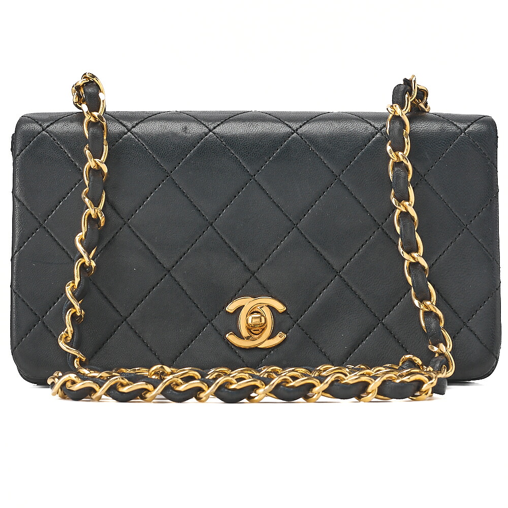 CHANEL ラムスキン マトラッセ フルフラップ チェーンショルダー 黒 ゴールド金具 フルフラップ ターンロック ブランド【中古】【送料無料】