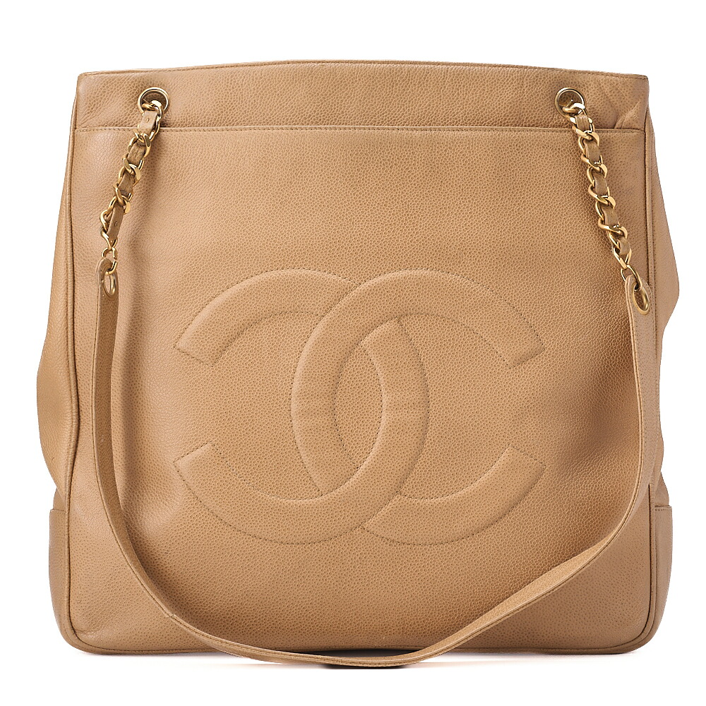 CHANEL シャネル デカココマーク ダブルチェーンショルダ キャビアスキン ベージュ ゴールド金具 レディースバッグ ブランド【中古】【送料無料】