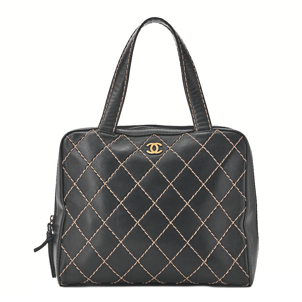 CHANEL シャネル ココマーク ワイルドステッチ ハンドバッグ カーフレザー 黒（ゴールド金具） トートバッグ  レディース ハイブランド【中古】【送料無料】【SS】