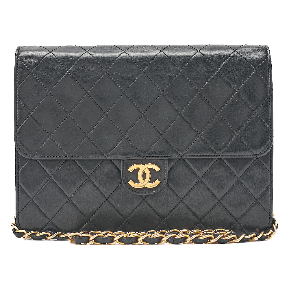 CHANEL シャネル マトラッセ プッシュロック 22cm チェーンショルダー ラムスキン 黒（ゴールド金具）ショルダーバッグ レディース 【送料無料】【中古】