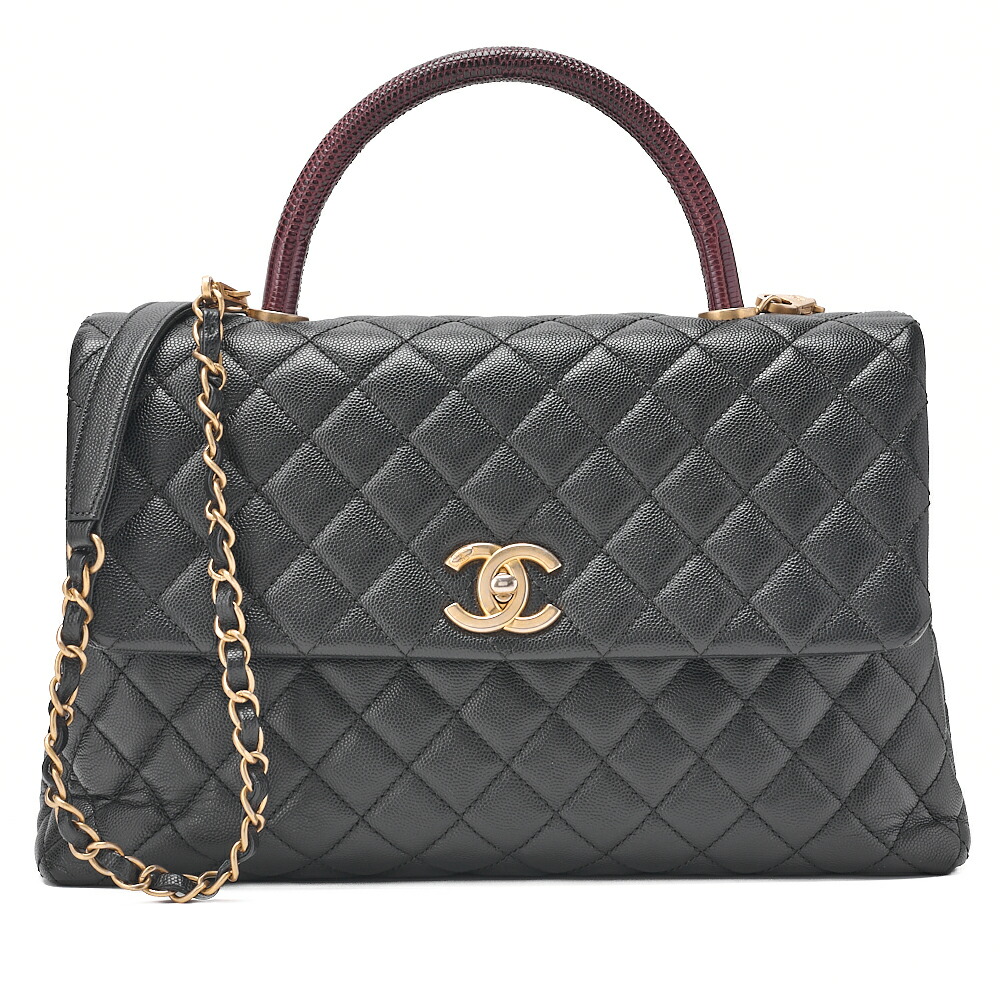 CHANEL　シャネル　ショルダーバッグ　マトラッセ　ココハンドル　33 　2WAY　ハンドバッグ　キャビアスキン&times;リザード　黒　ゴールド金具　 レディースバッグ　ブランド【中古】【送料無料】｜Vintage La Charme