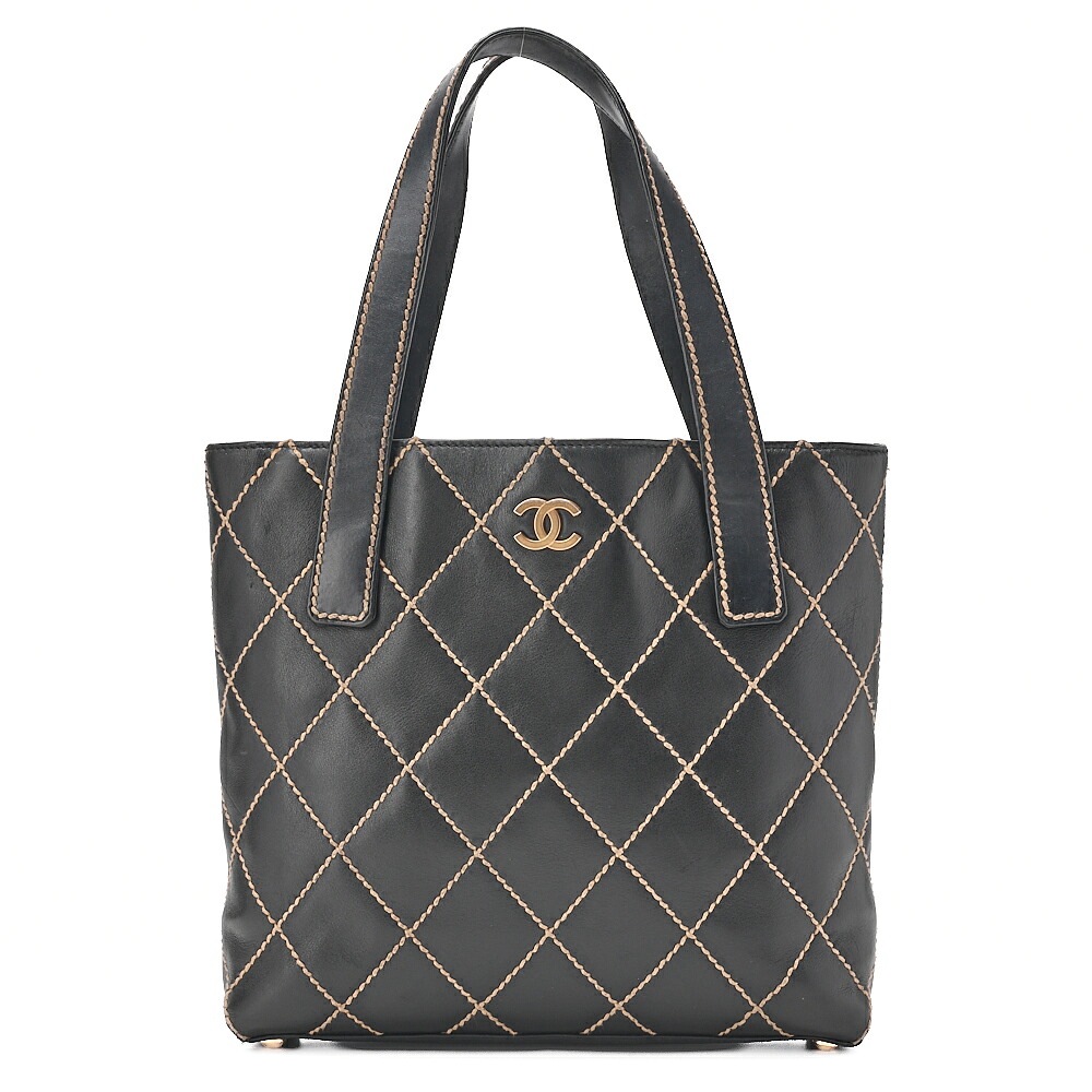 CHANEL シャネル  ココマーク  ワイルドステッチ トードバッグ カーフスキン  黒（ゴールド金具） トートバッグ  レディース ハイブランド【中古】【送料無料】【SS】