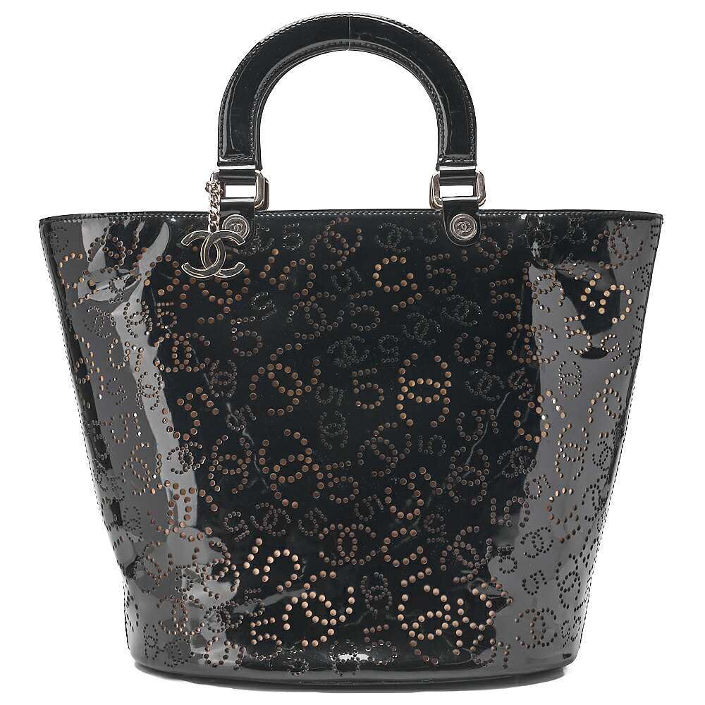 CHANEL シャネル ココマーク パンチング NO.5 ハンドバック エナメル 黒（シルバー金具） レディース 【送料無料】【中古】｜Vintage La Charme 97,900円