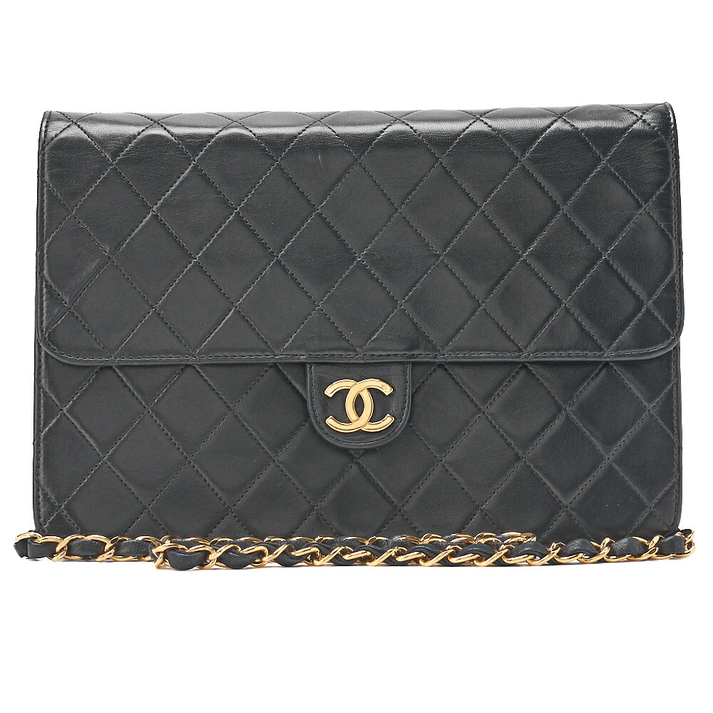 CHANEL シャネル　マトラッセ　プッシュロック　チェーンショルダー　ラムスキン　黒（ゴールド金具）ショルダーバッグ　レディース 【送料無料】【中古】