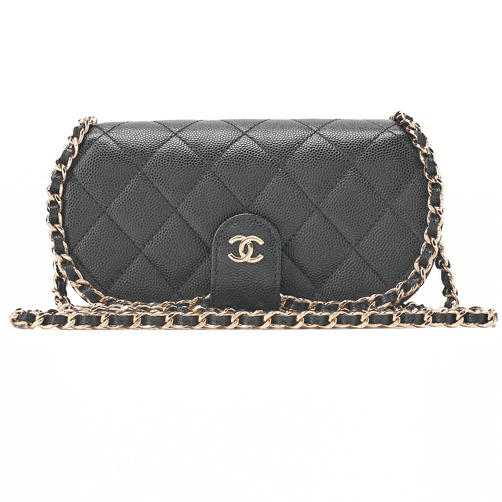CHANEL シャネル ミニマトラッセ ラグジュアリー チェーン店肩部 キャビア素はだ 黒 ゴールド金具 盛りだくさん下げ翼  曲がること鍵を掛ける  ブランド名【中古】【貨物輸送無料】