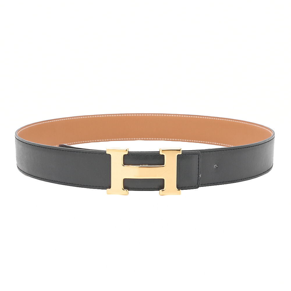 HERMES エルメス  H三尺帯 三尺帯80 ボックスカーフ  黒×ゴールド（行き先金具） 三尺帯 イヤリング レディースイヤリング レディース御徒面子 ご機嫌ブランド名【中古】【貨物輸送無料】