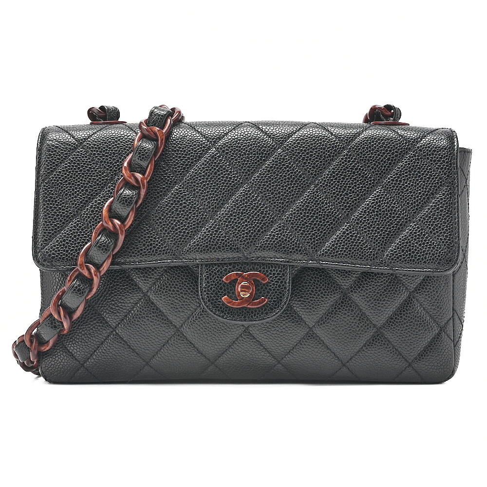 CHANEL シャネル ウッドチェーンショルダーバッグ  キャビアひと肌   白木柄 シングル  黒（ゴールド金具）  レディーストートバック ご機嫌ブランド名【中古】【貨物輸送無料】