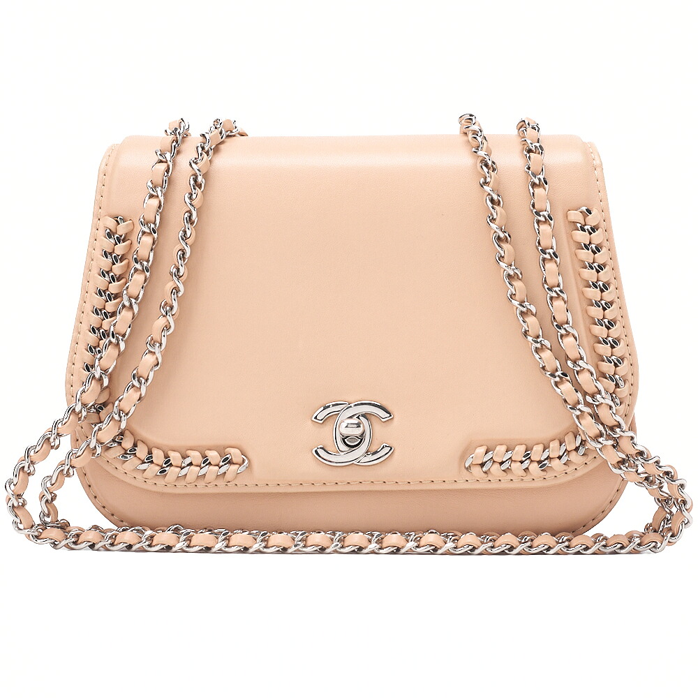 CHANEL シャネル　ラムスキン　ターンロック　フルフラップ 　ラグジュアリーライン　チェーンショルダー　 ベージュ 　シルバー金具 ブランド【中古】【送料無料】｜Vintage La Charme