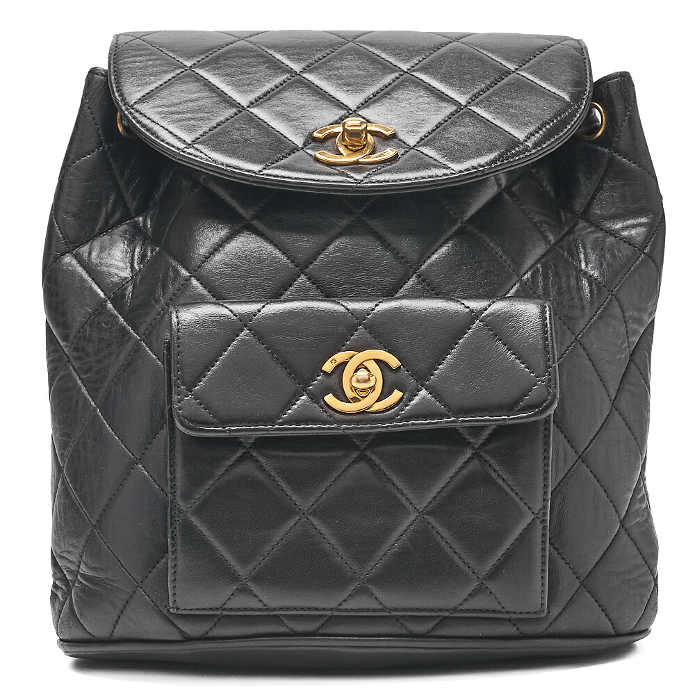 CHANEL シャネル マトラッセ W折りかえし鍵を掛ける チェーン店背嚢 子ヒツジひと肌 黒（ゴールド金具） レディース御徒面子 チェーン店背嚢 レディースチェーンリュック ご機嫌ブランド名【中古】【貨物輸送無料】
