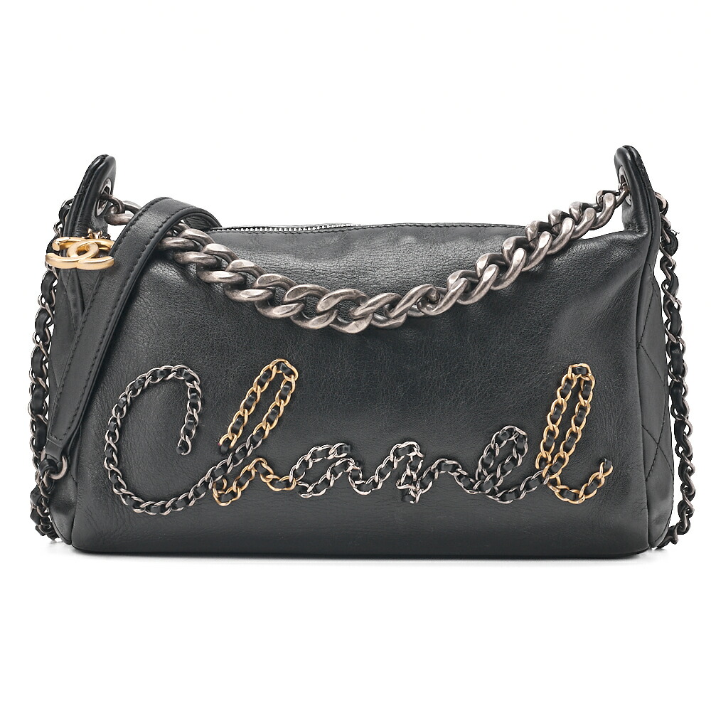 CHANEL シャネル ショルダーバッグ ロゴタイプ目じるし ココチャーム付き添い人 2way 子ヒツジひと肌 黒（ゴールド×しろがね色金具）レディース 【貨物輸送無料】【中古】 レディースバッグ-ショルダーバッグ・メッセンジャーバッグ