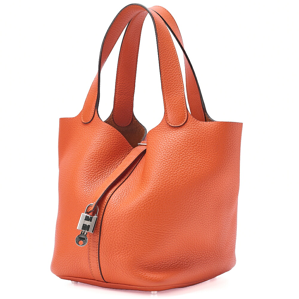 HERMES エルメス ピコタン鍵を掛けるMM ハンドバック  トリヨンクレマンス オレンジポピー（しろがね色金具）レディース  ご機嫌ブランド名【中古】【貨物輸送無料】