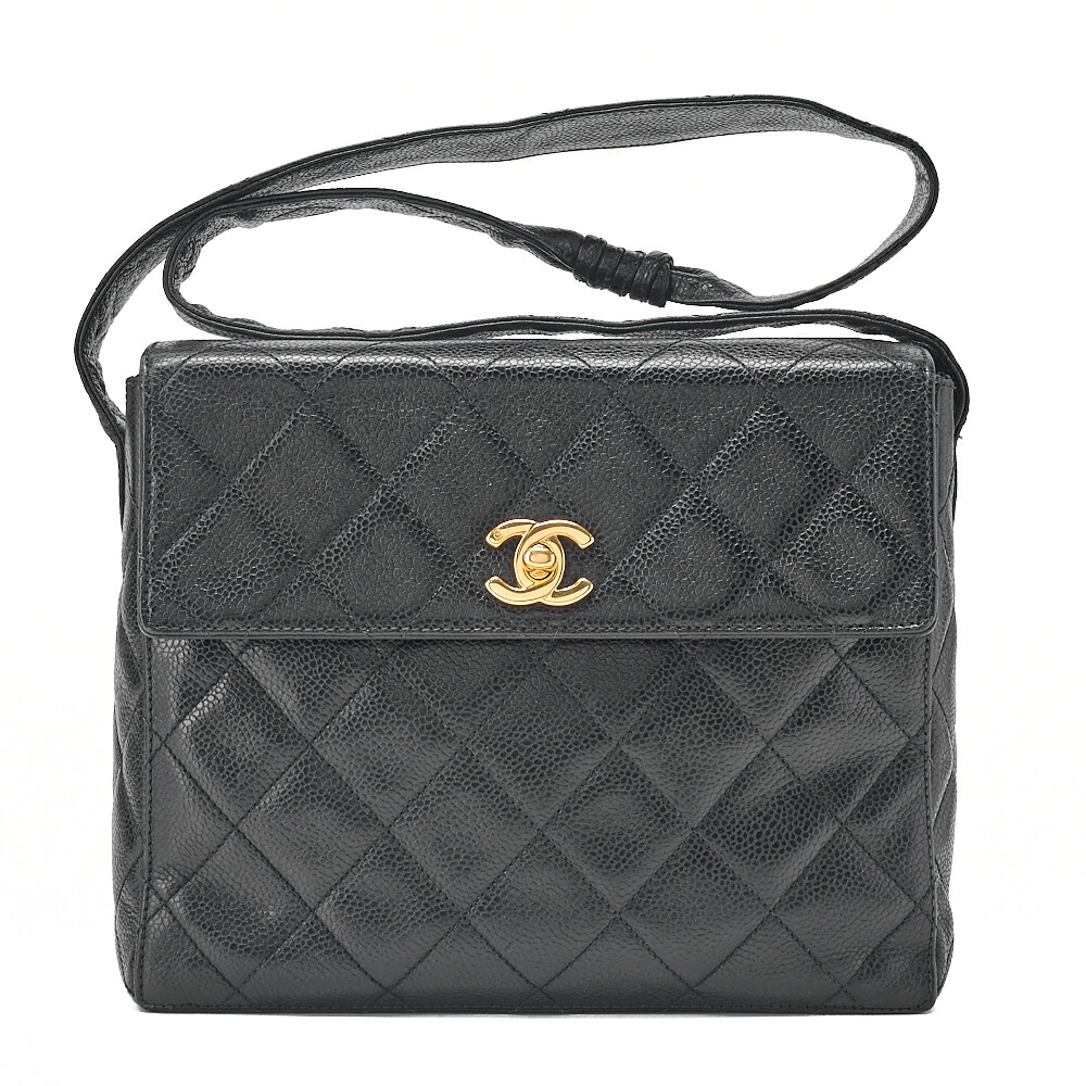 CHANEL シャネル キャビア素はだ  マトラッセ ストーレットフラップ  ショルダーバッグ 黒（ゴールド金具） レディース 御徒面子  ショルダーバッグ  レディース 【中古】【貨物輸送無料】