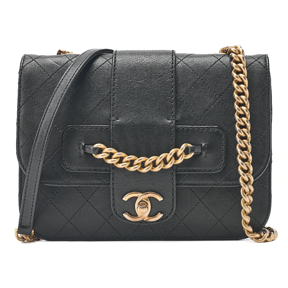 CHANEL シャネル  カーフスキン マトラッセ シングル 折りかえし鍵を掛ける チェーン店肩肉 黒 ゴールド金具 レディース御徒面子 ブランド名【中古】【貨物輸送無料】