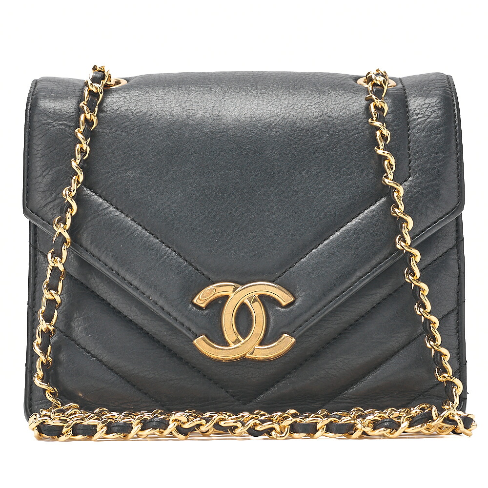 CHANEL シャネル カーフスキン V編み目 シェブロン ココマーク チェーン店肩肉 黒 ゴールド金具 レディース御徒面子 ブランド名【中古】【貨物輸送無料】
