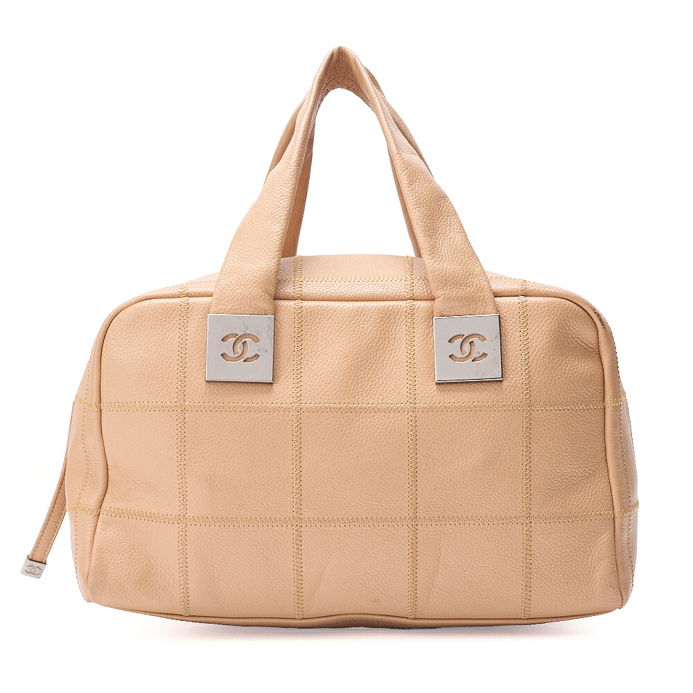 CHANEL シャネル  ハンドバック  チョコレート赤ちょうちん  ココマーク  キャビア素はだ  ベージュ  しろがね色金具  ブランド名【中古】【貨物輸送無料】