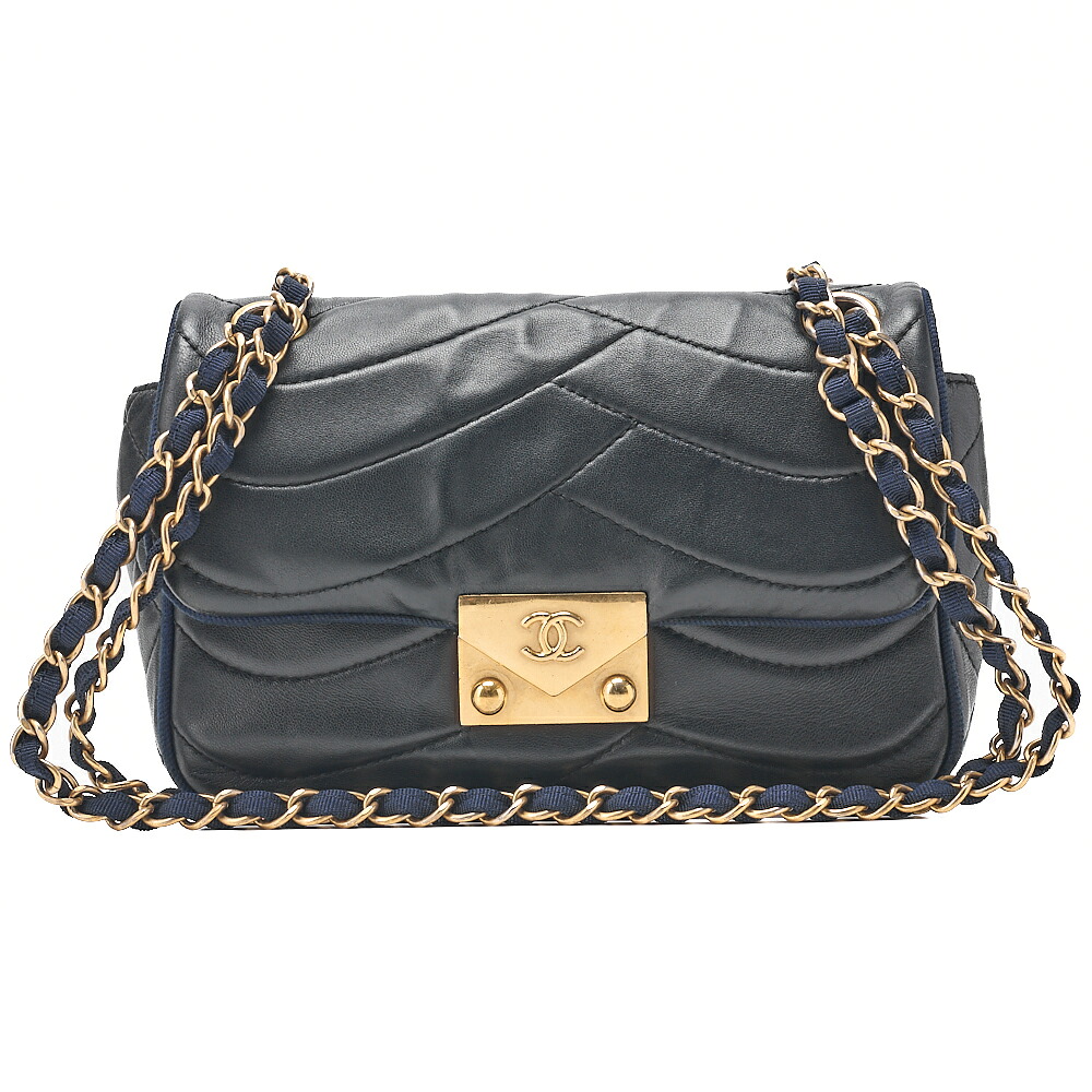 CHANEL シャネル 子ヒツジひと肌 曲がった編み目 ココマーク チェーン店肩肉 ダークネイビー ゴールド金具 レディース御徒面子 ブランド名【中古】【貨物輸送無料】