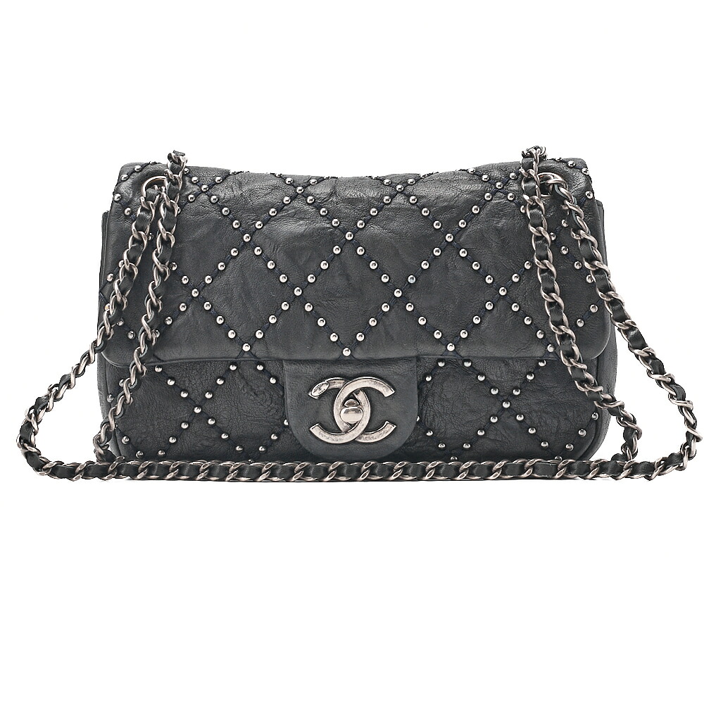 CHANEL シャネル カーフスキン スタッズ マトラッセ シングル下げ翼 チェーン店肩部 黒（しろがね色金具） レディース御徒面子 トートバッグ 御機嫌ブランド名 【中古】【貨物輸送無料】】