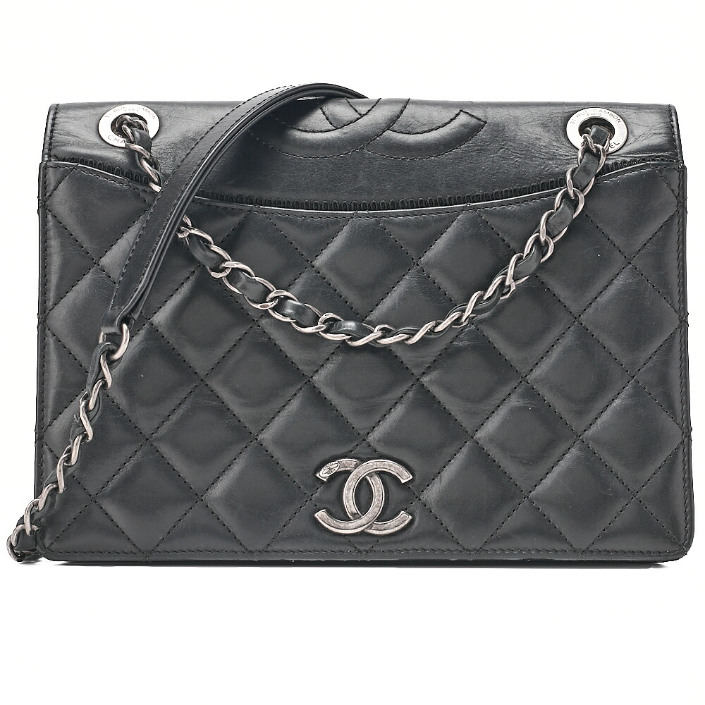 CHANEL シャネル ヴィンテージカーフ マトラッセ 蓋ココマーク 盛りだくさん下げ翼 チェーン店肩肉 黒 しろがね色金具 レディース御徒面子 ブランド名【中古】【貨物輸送無料】