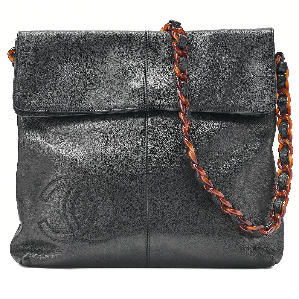 CHANEL シャネル トートバッグ ココマーク べっ甲柄 キャビアひと肌 黒 ゴールド金具 レディース御徒面子 ブランド名【中古】【貨物輸送無料】