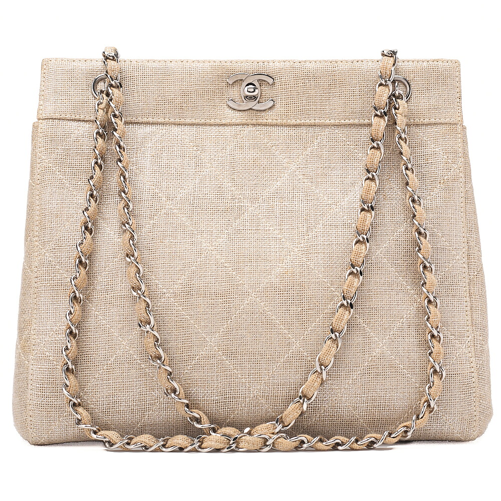 CHANEL シャネル マトラッセ ココマーク チェーントート リネン ベージュ SV金具 レディース御徒面子 ブランド名【中古】【貨物輸送無料】