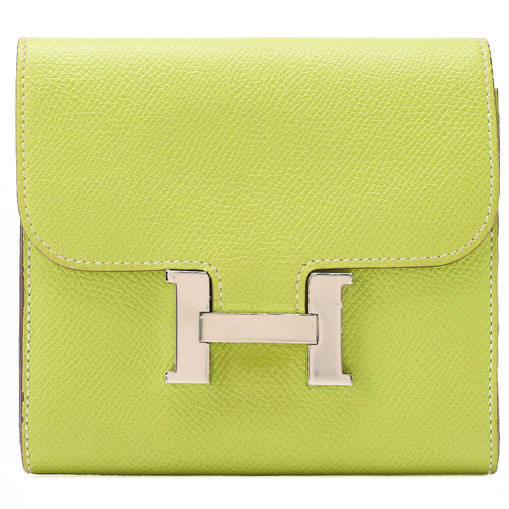 HERMES エルメス コンスタンス パウダーコンパクト 2つ折り金入れ エプソン 緑であること （しろがね色金具）レディースウォレット レディース長金入れ 金入れ【中古】【貨物輸送無料】