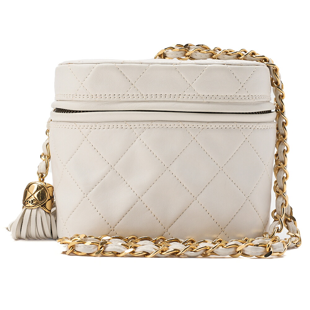 CHANEL シャネル 子ヒツジ素はだ マトラッセ フリンジ 蓋付 チェーン店肩部  白（ゴールド金具） レディース 御徒面子 レディース【中古】【貨物輸送無料】