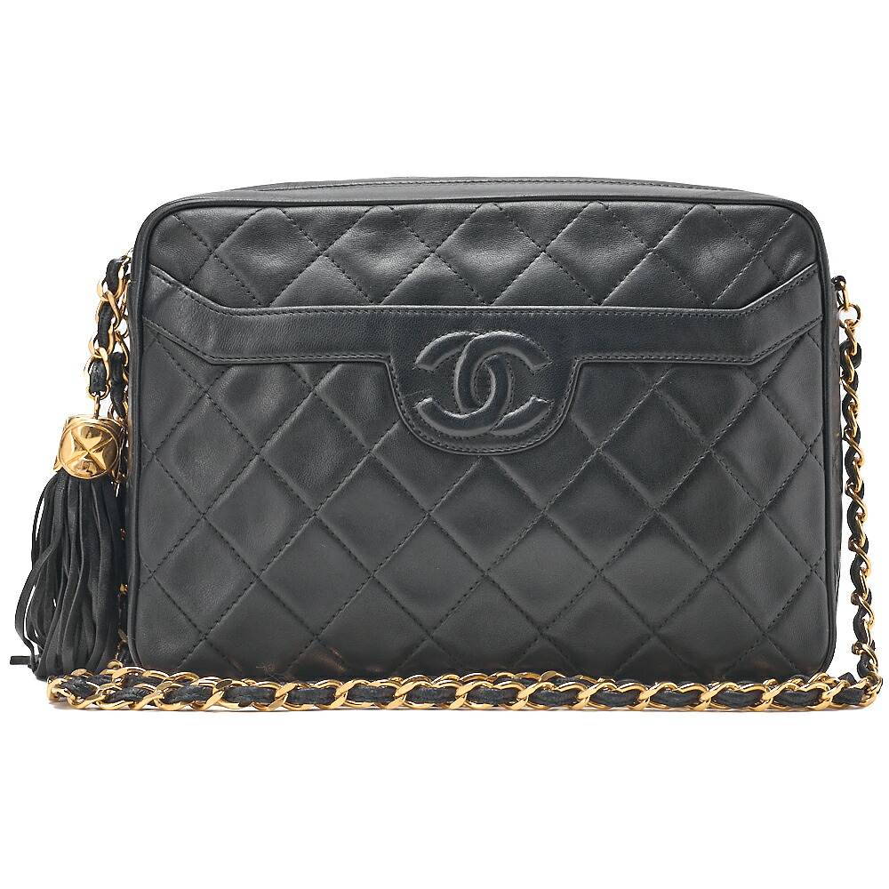 CHANEL シャネル 子ヒツジ人はだ マトラッセ ココマーク フリンジ付き添い人 チェーン店肩先 黒（ゴールド金具）レディース御徒面子 御機嫌ブランド名【中古】【貨物輸送無料】