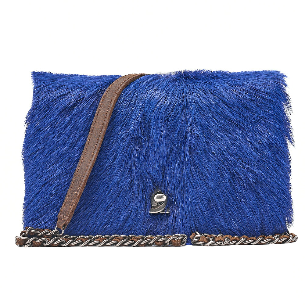 CHANEL シャネル ショルダーバッグ ヴィンテージカーフ×毛皮 マトラッセ チェーンウォレット 青×赤銅色 しろがね色金具 レディース御徒面子 ブランド名【中古】【貨物輸送無料】